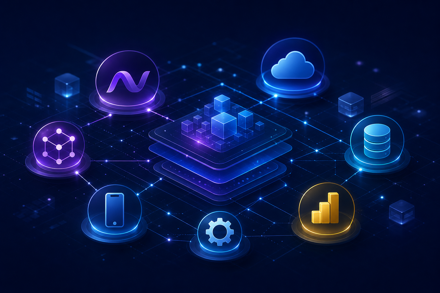 Enterprise technology stack including .NET, cloud, SQL, mobile and APIs
